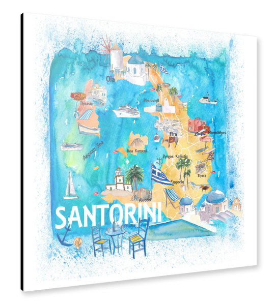 Alu-Dibond "Santorin Illustrierte Karte" 30x30 cm artboxONE