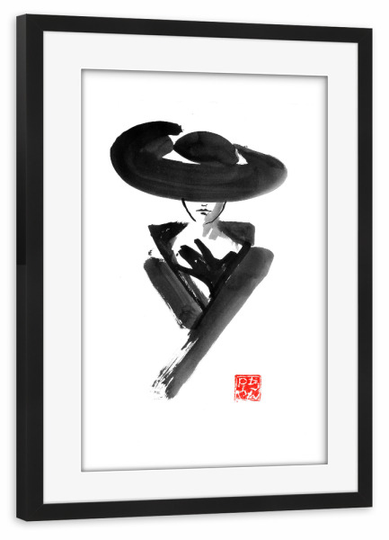 Poster mit Rahmen schwarz "Fashion big hat" artboxONE - Menschen,Schwarzweiß,Fashion