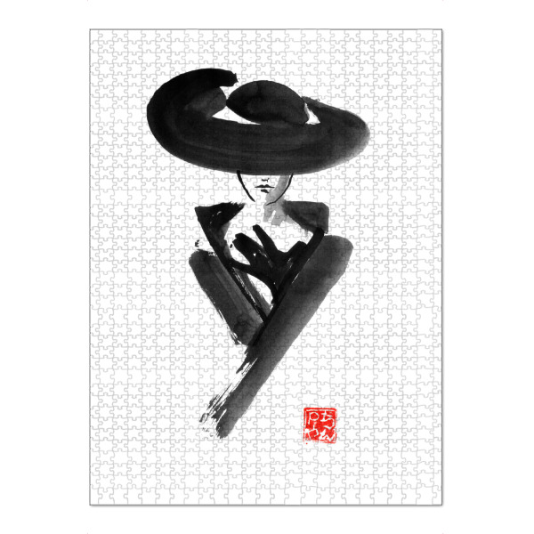 Puzzle Ravensburger "Fashion big hat" artboxONE - Menschen,Schwarzweiß,Fashion - Fashion,Hat,Woman,Sumie,Japan,Frau,Hut,Mode,Beauty,Schönheit,Elegant