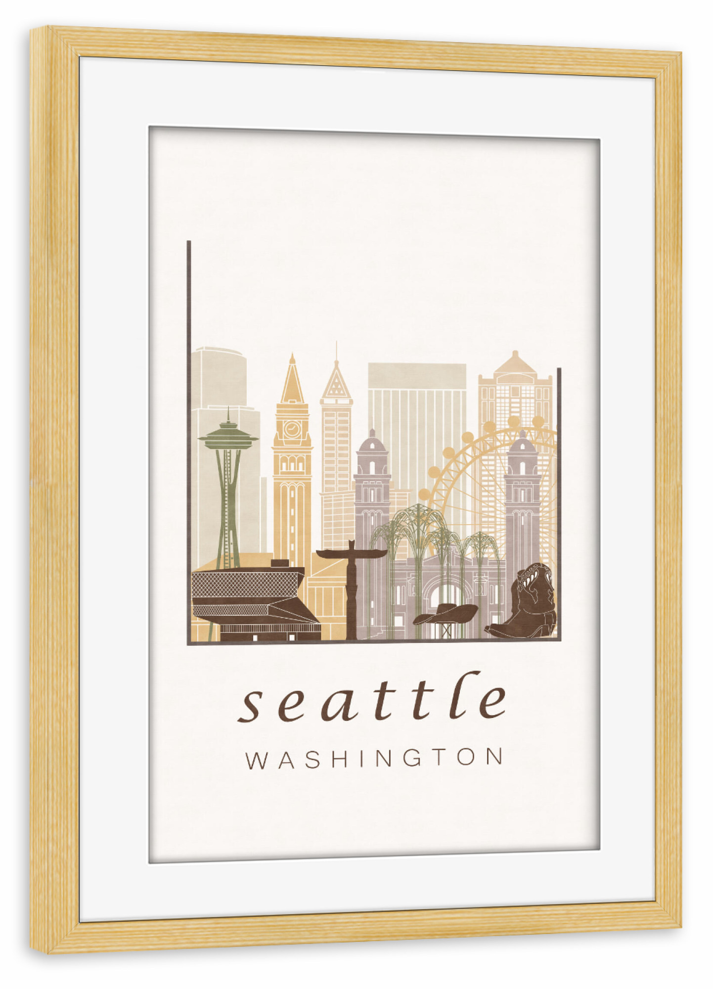 Poster mit Rahmen kiefer "Seattle skyline rustic" artboxONE - Städte,Architektur