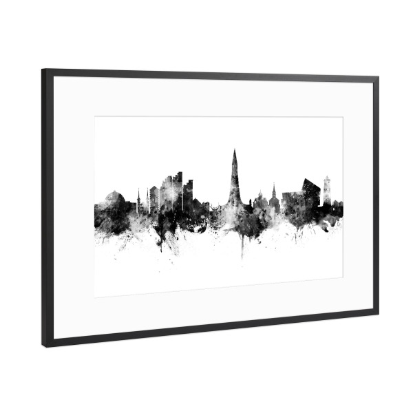 Poster mit Rahmen Schwarz (Metallic) "Reykjavík Iceland Skyline Black" artboxONE - Städte,Schwarzweiß