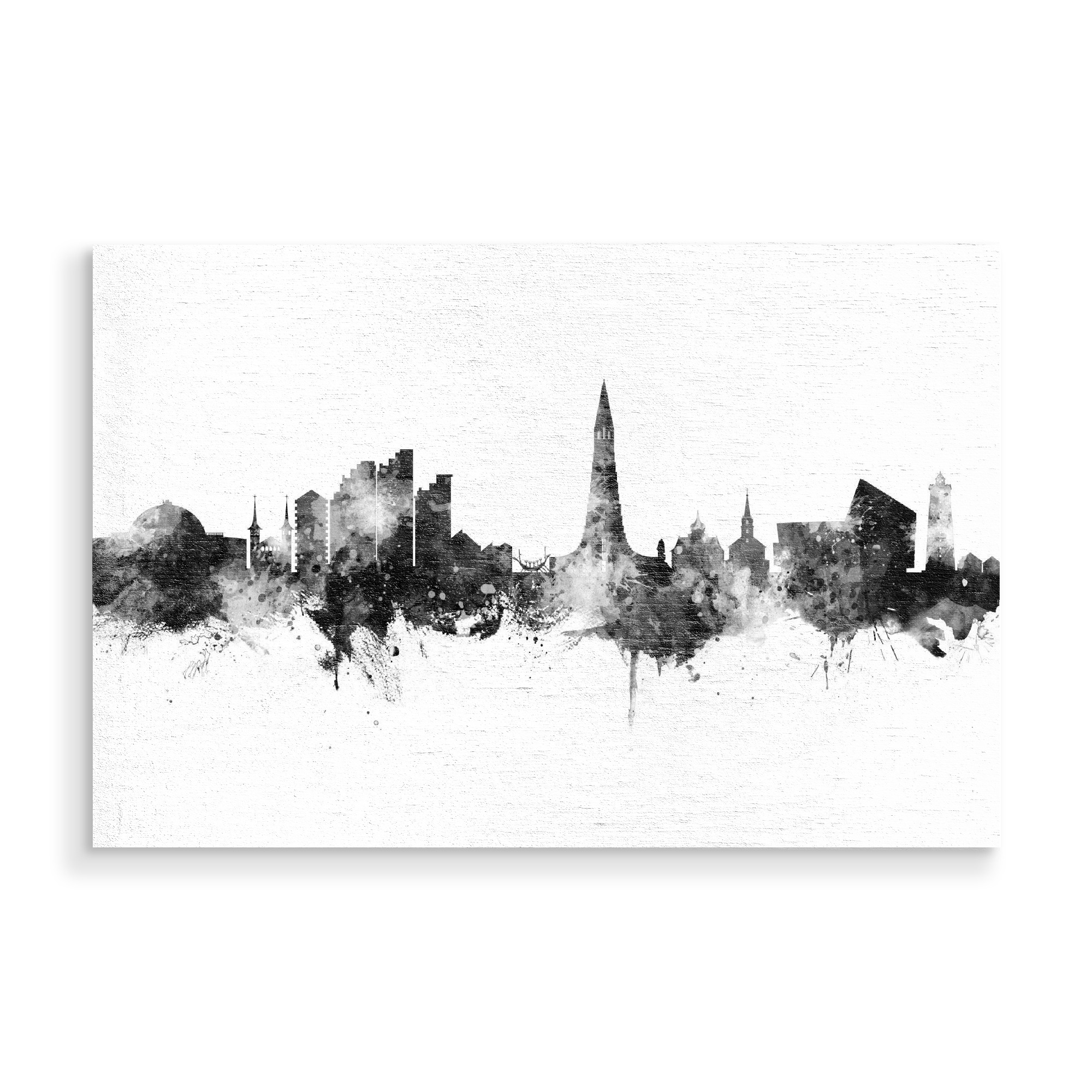 Holzbild "Reykjavík Iceland Skyline Black" artboxONE - Städte,Schwarzweiß