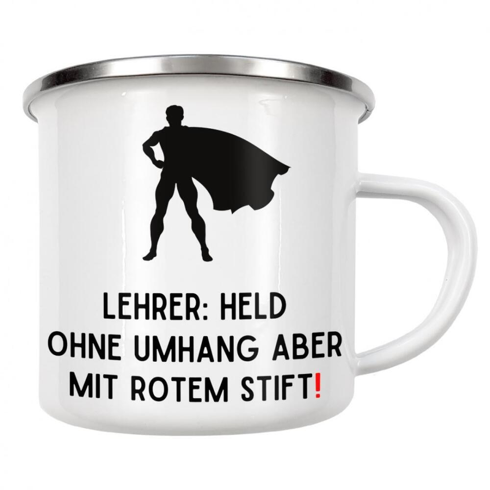 Emaille Tasse "Lehrer, Superheld" artboxONE - Typografie,Lehrersprüche,Lustig
