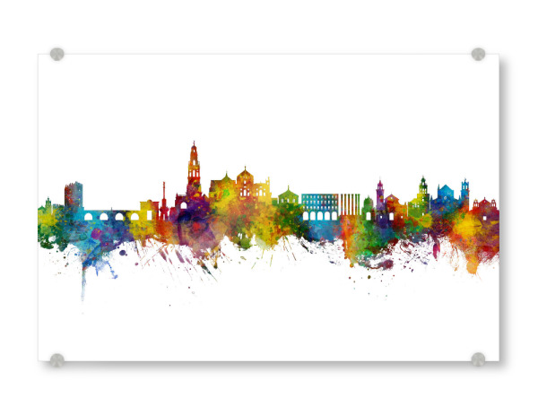 Acrylglasbild "Córdoba Spain Skyline" artboxONE - Städte - Córdoba,Spain,Skyline,Cityscape,Stadtbild,Watercolor,City,Stadt,Colorful,Bunt