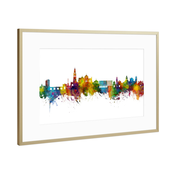 Poster mit Rahmen Gold "Córdoba Spain Skyline" artboxONE - Städte - Córdoba,Spain,Skyline,Cityscape,Stadtbild,Watercolor,City,Stadt,Colorful,Bunt