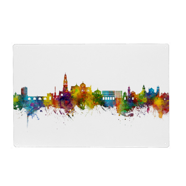 Metall Poster "Córdoba Spain Skyline" artboxONE - Städte - Córdoba,Spain,Skyline,Cityscape,Stadtbild,Watercolor,City,Stadt,Colorful,Bunt