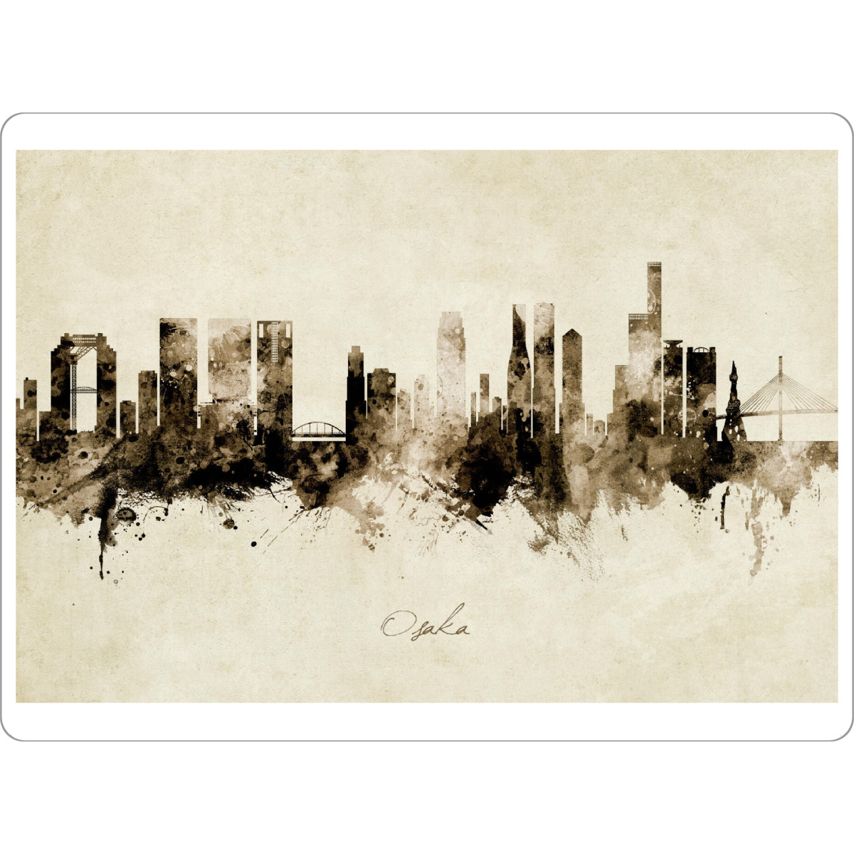 Tischset "Osaka Japan Skyline Sepia" artboxONE - Städte - Osaka,Japan,Skyline,Cityscape,Stadtbild,Watercolor,City,Stadt - Bild osaka