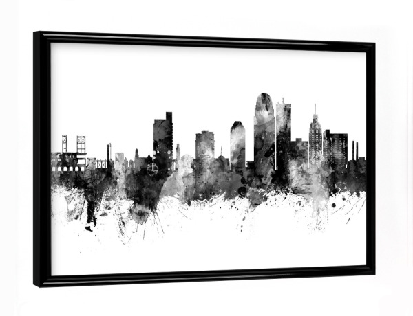Poster mit schwarzem Rahmen "Winston-Salem Skyline Black" artboxONE - Städte,Schwarzweiß