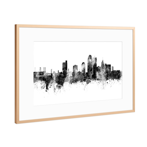 Poster mit Rahmen Kupfer "Winston-Salem Skyline Black" artboxONE - Städte,Schwarzweiß