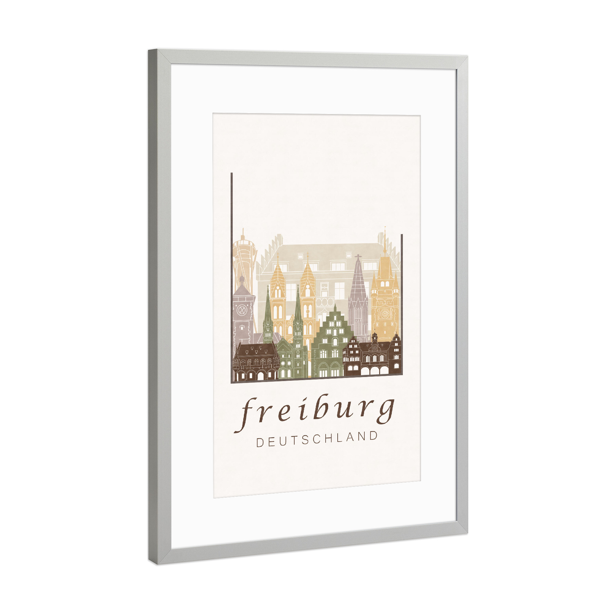 Poster mit Rahmen Silber "Freiburg skyline rustic" artboxONE - Städte,Architektur