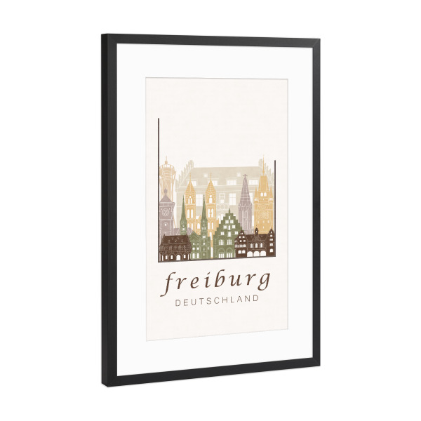Poster mit Rahmen Schwarz (Metallic) "Freiburg skyline rustic" artboxONE - Städte,Architektur
