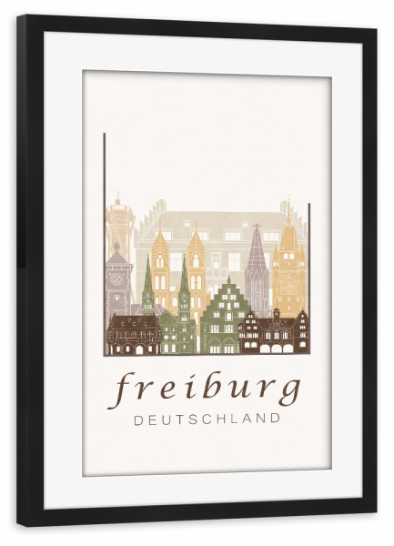 Poster mit Rahmen schwarz "Freiburg skyline rustic" artboxONE - Städte,Architektur