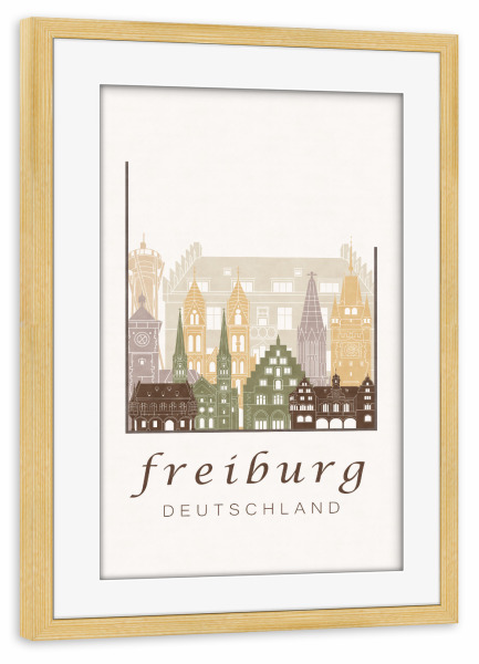 Poster mit Rahmen kiefer "Freiburg skyline rustic" artboxONE - Städte,Architektur