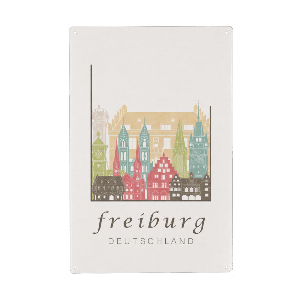 Holzbild "Freiburg skyline pastel" artboxONE - Städte,Architektur