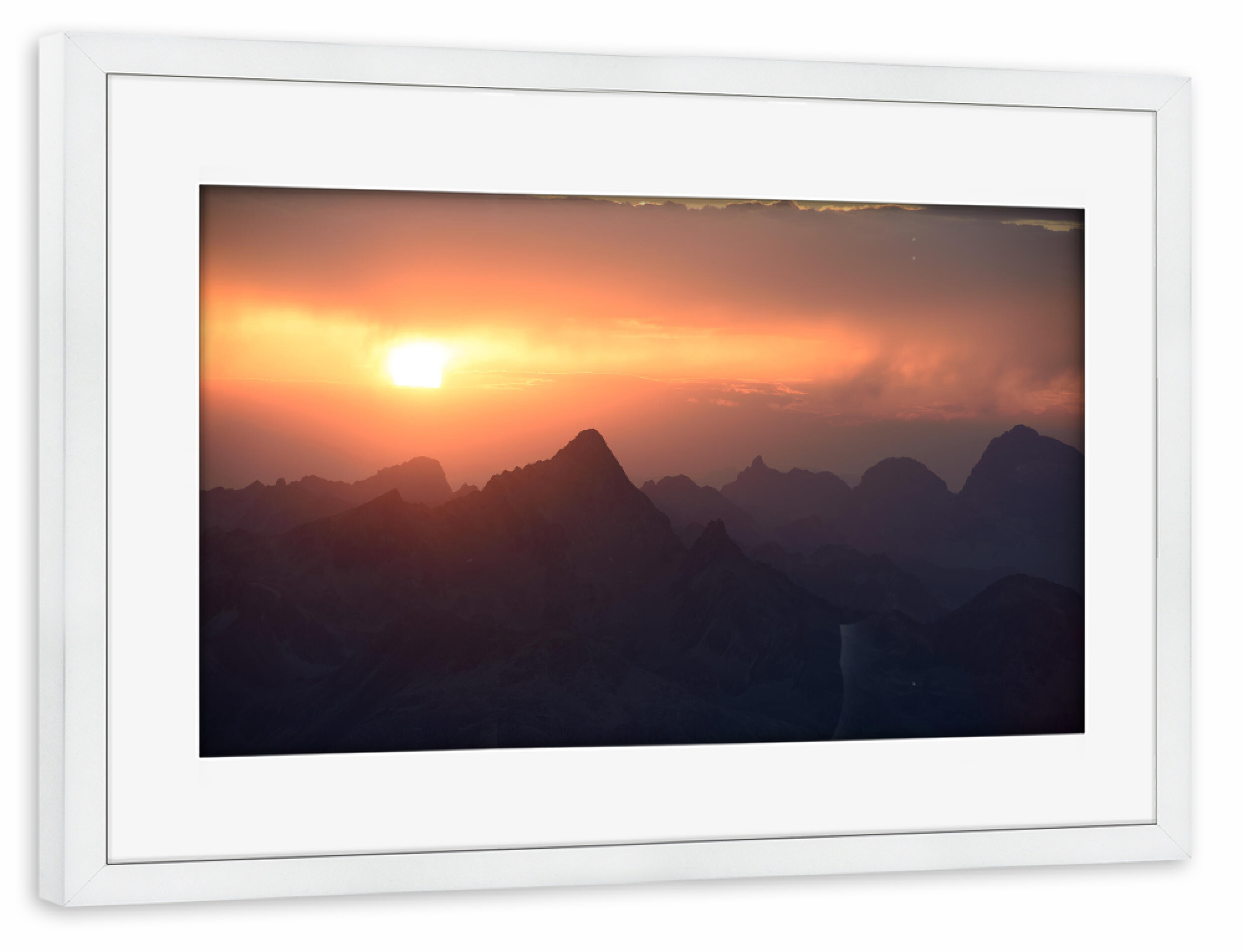 Poster mit Rahmen weiß "Sunset from Piz Languard" artboxONE - Natur