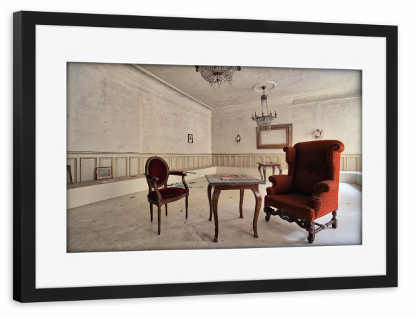 Poster mit Rahmen schwarz "Red Chairs" artboxONE - Architektur