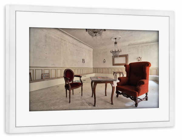 Poster mit Rahmen weiß "Red Chairs" artboxONE - Architektur