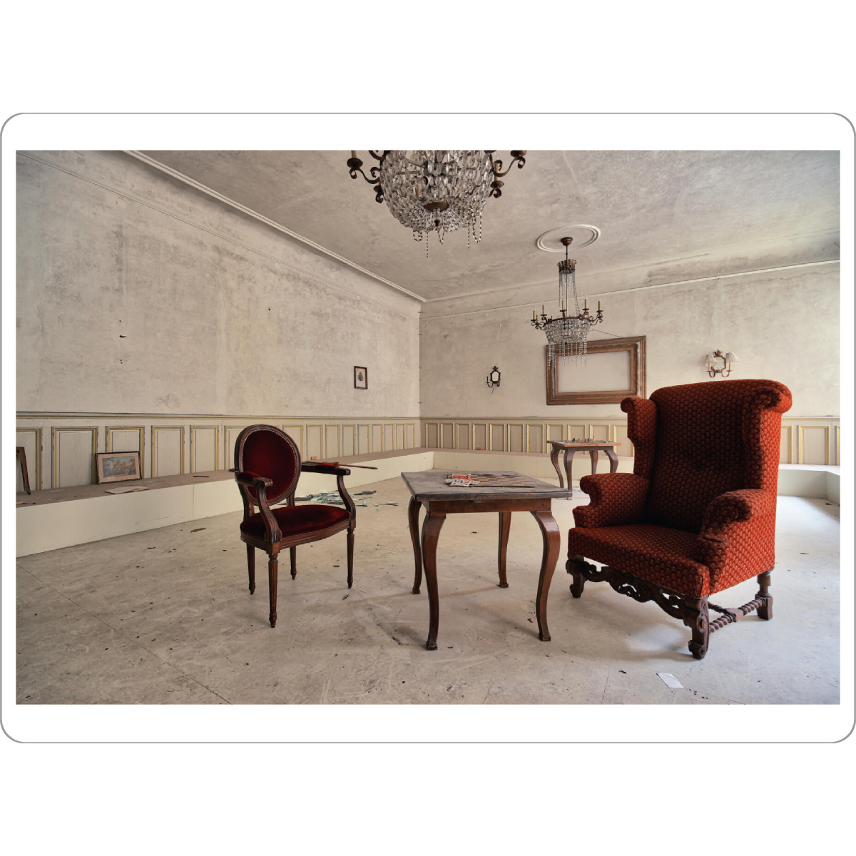 Tischset "Red Chairs" artboxONE - Architektur - Urbex,Abandoned,Verlasseene,Orte,Decay,Old,Alt,Verlassen,Lost,Stühle,Places,Wasted,Stuhl,Chairs,Hotel