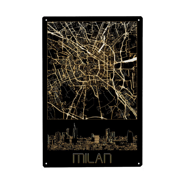 Holzbild "Mailand in Gold" artboxONE - Städte,Städte / Mailand