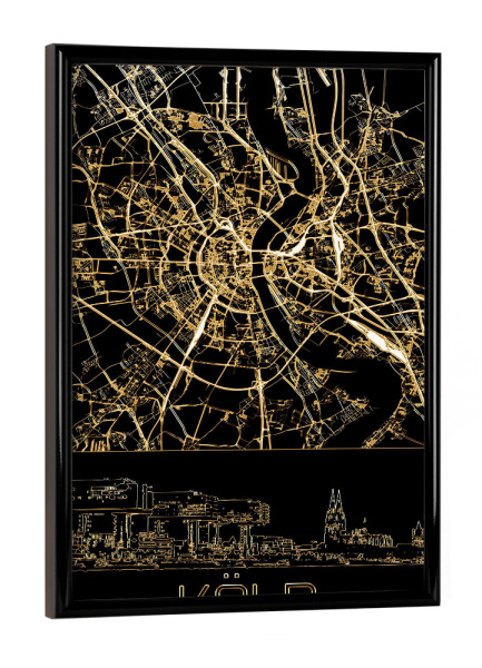 Poster mit schwarzem Rahmen "Köln in Gold I" artboxONE - Städte,Städte / Köln,Kartografie