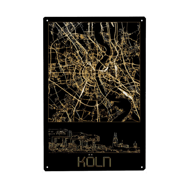 Metall Poster "Köln in Gold I" artboxONE - Städte,Städte / Köln,Kartografie