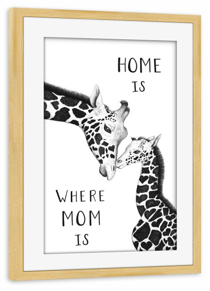 Poster mit Rahmen kiefer "Mother's love" artboxONE - Typografie,Natur,Tiere,Schwarzweiß,Liebe,Für Mama