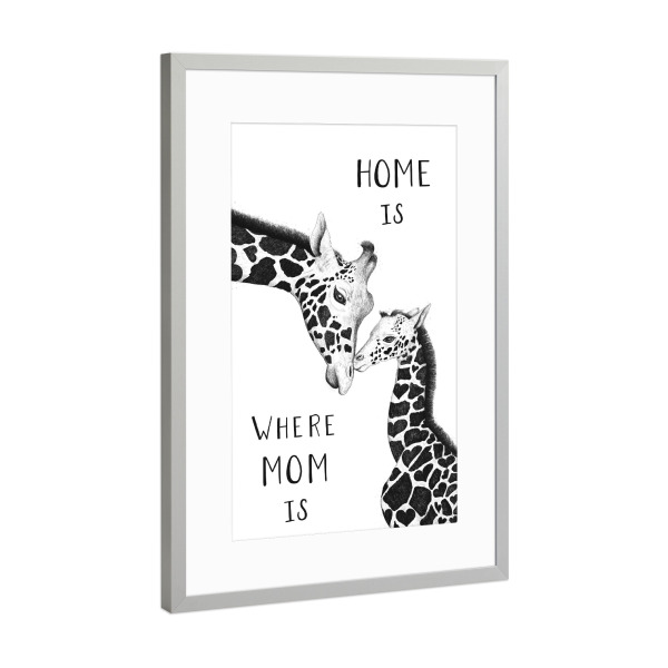 Poster mit Rahmen Silber "Mother's love" artboxONE - Typografie,Natur,Tiere,Schwarzweiß,Liebe,Für Mama