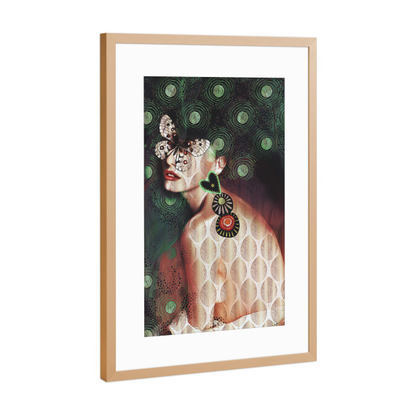 Poster mit Rahmen Kupfer "The girl and the butterfly" artboxONE - Natur,Floral,Tiere,Menschen