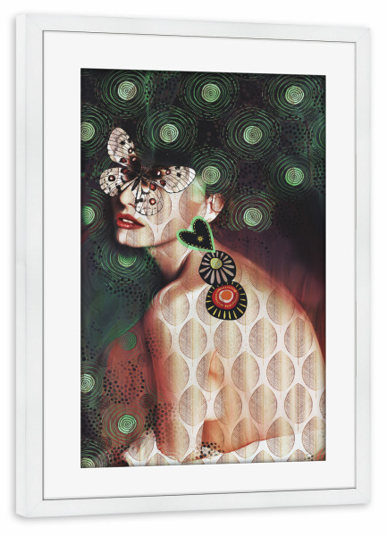 Poster mit Rahmen weiß "The girl and the butterfly" artboxONE - Natur,Floral,Tiere,Menschen