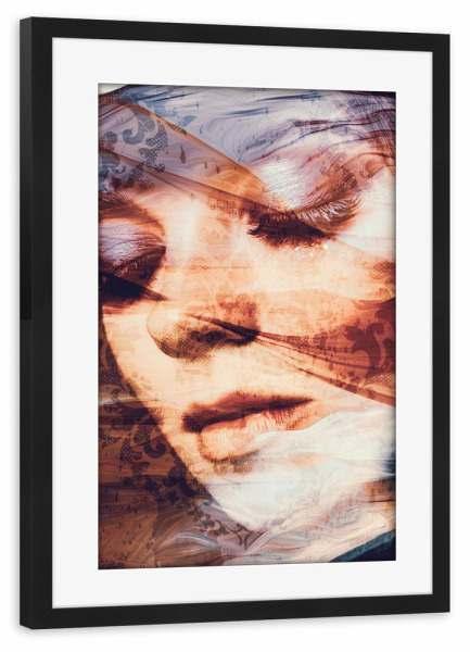 Poster mit Rahmen schwarz "Girl Portrait in colors" artboxONE - Floral,Abstrakt,Menschen