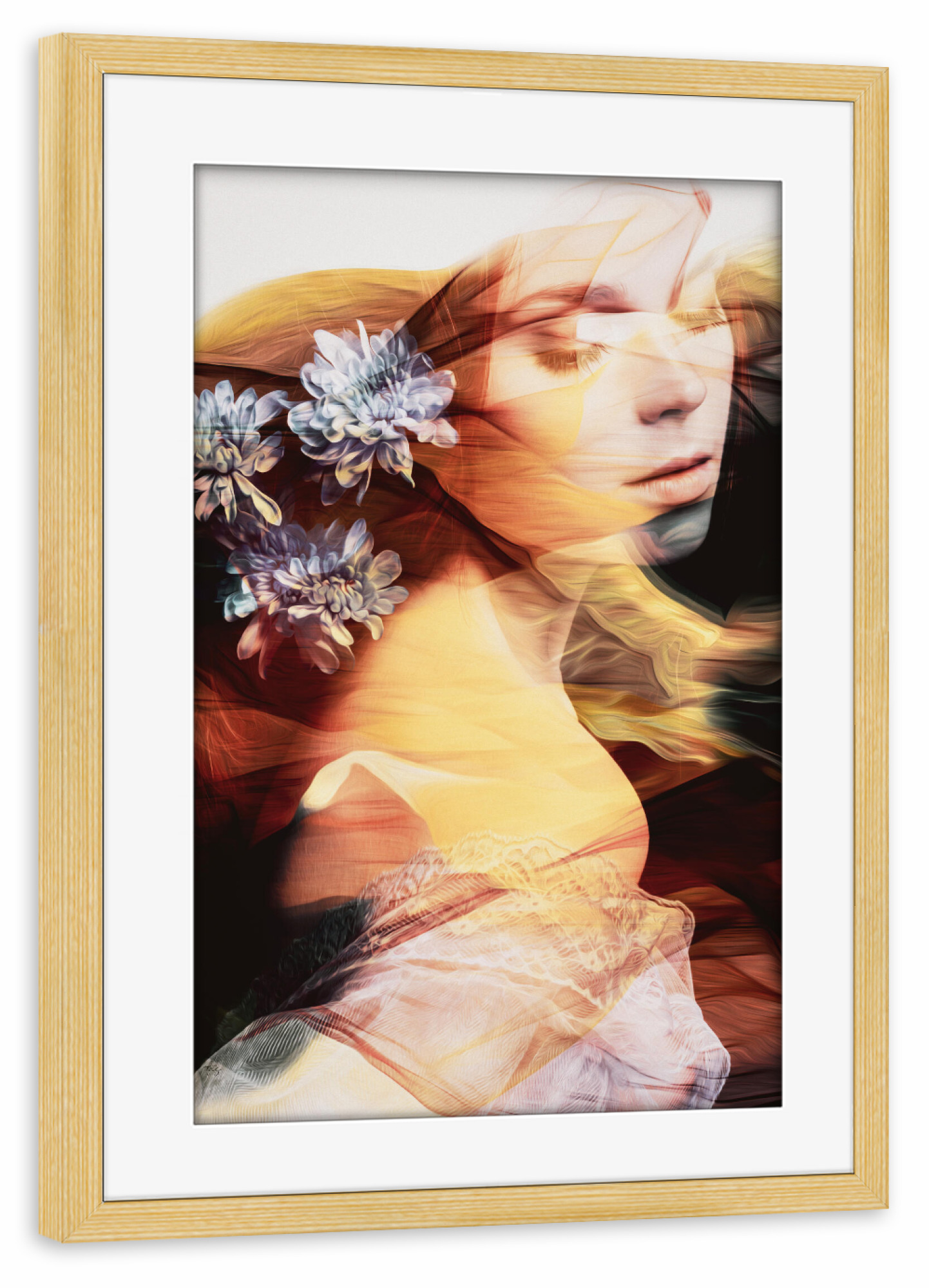 Poster mit Rahmen kiefer "Dancing girl with flowers" artboxONE - Floral,Abstrakt,Menschen