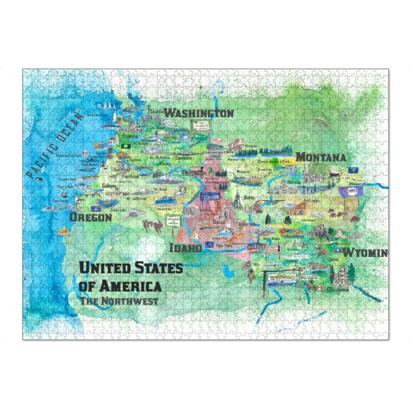 Puzzle Ravensburger "USA Northwest Illustrated Map" artboxONE - Reise,Kartografie