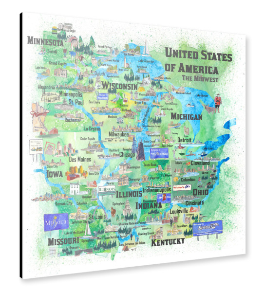 Alu-Dibond "USA Midwest States Travel Map" 30x30 cm artboxONE