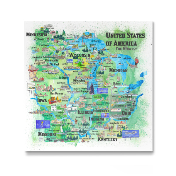 Galerie-Print "USA Midwest States Travel Map" 30x30 cm artboxONE