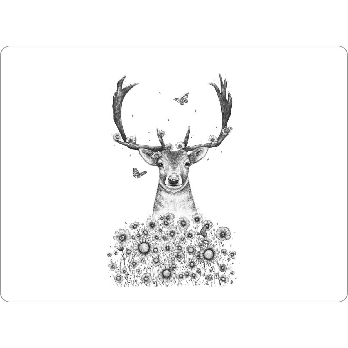 Tischset "Deer in flowers" artboxONE - Natur,Floral,Tiere,Schwarzweiß,Für Mama