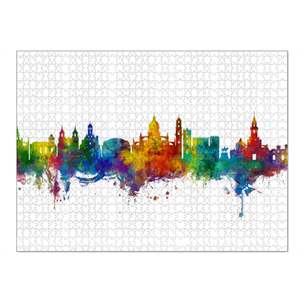 Puzzle Ravensburger "Jerez Spain Skyline" artboxONE - Städte - Jerez,Spain,Skyline,Cityscape,Stadtbild,Watercolor,Spanien,City,Stadt,Colorful,Bunt