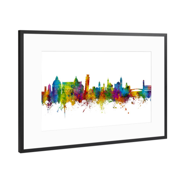Poster mit Rahmen Schwarz (Metallic) "Pisa Italy Skyline" artboxONE - Städte