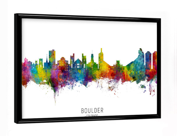 Poster mit schwarzem Rahmen "Boulder Colorado Skyline txt" artboxONE - Städte