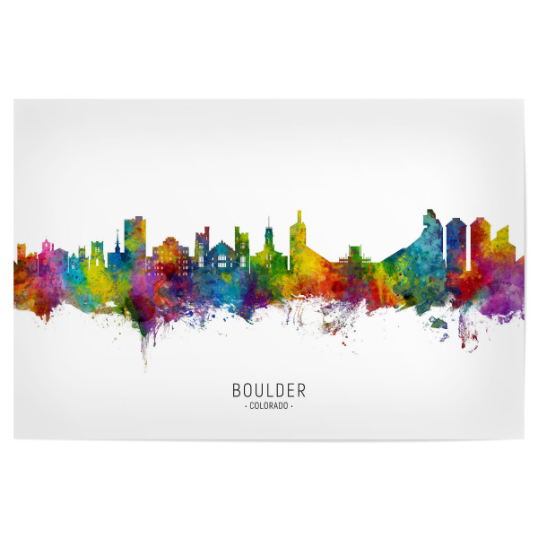 Poster 30x20 cm "Boulder Colorado Skyline txt" artboxONE - Städte - Boulder,Colorado,Skyline,Cityscape,Stadtbild,Watercolor,City,Stadt,Colorful,Bunt
