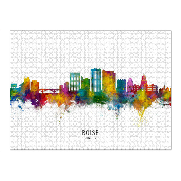 Puzzle Ravensburger "Boise Idaho Skyline txt" artboxONE - Städte - Boise,Idaho,Skyline,Cityscape,Stadtbild,Watercolor,City,Stadt,Colorful,Bunt
