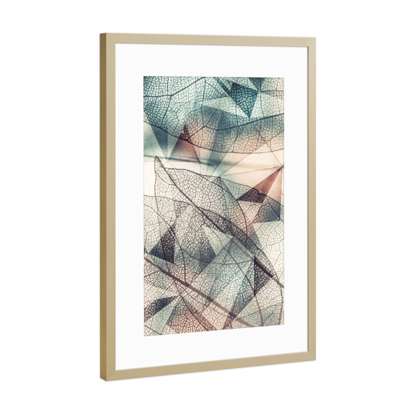 Poster mit Rahmen Gold "Geometric leaves in spring" artboxONE - Natur,Floral,Geometrie