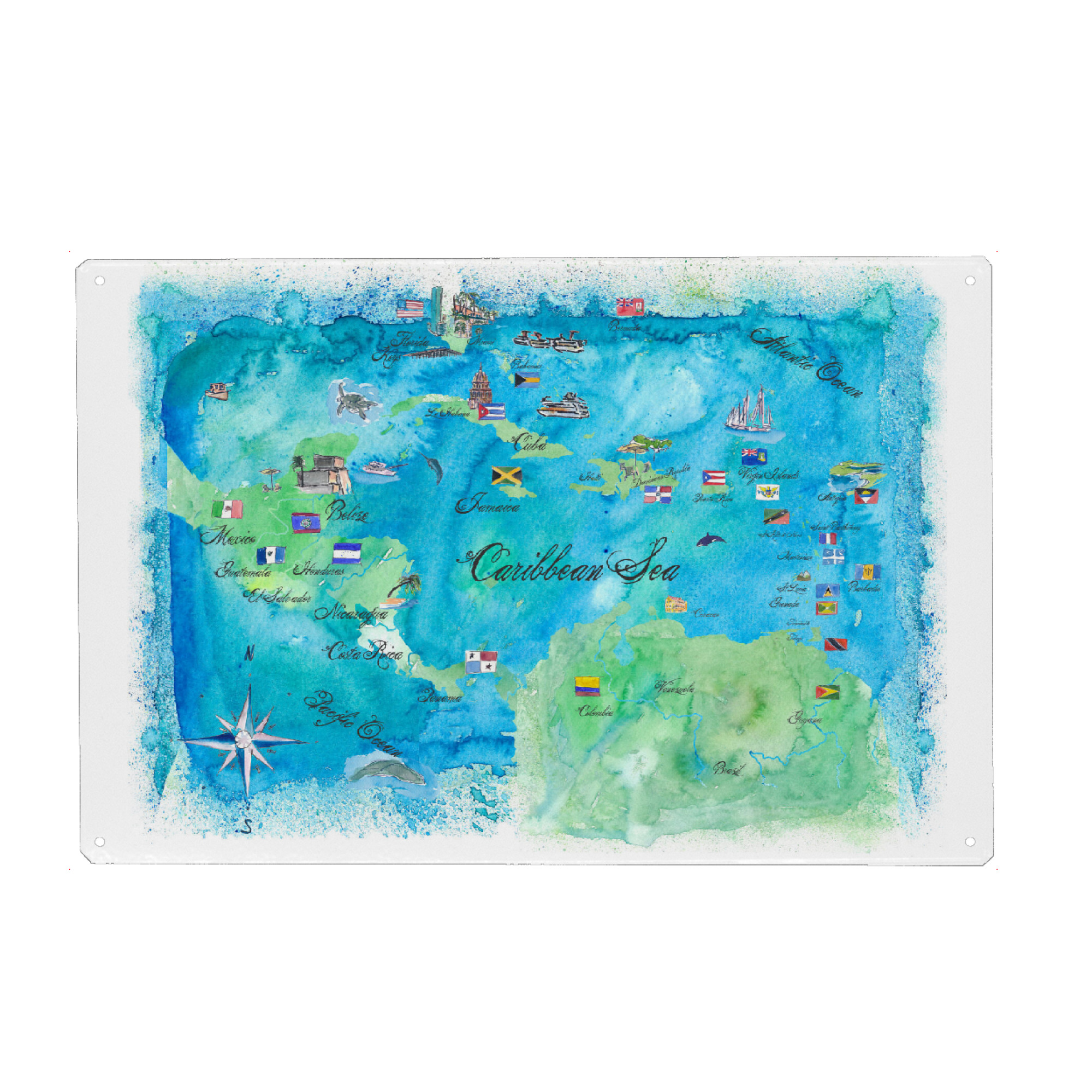 Holzbild "Caribbean Cruise Travel Map" artboxONE - Reise,Reise / Strand und Meer,Kartografie