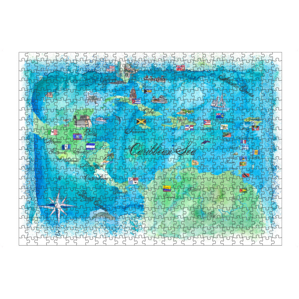 Puzzle Ravensburger "Caribbean Cruise Travel Map" artboxONE - Reise,Reise / Strand und Meer,Kartografie