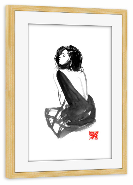 Poster mit Rahmen kiefer "Fashion back" artboxONE - Menschen,Schwarzweiß,Fashion - Fashion,Sumie,Japan,Frau,Woman,Mode,Style,Elegant,Menschen