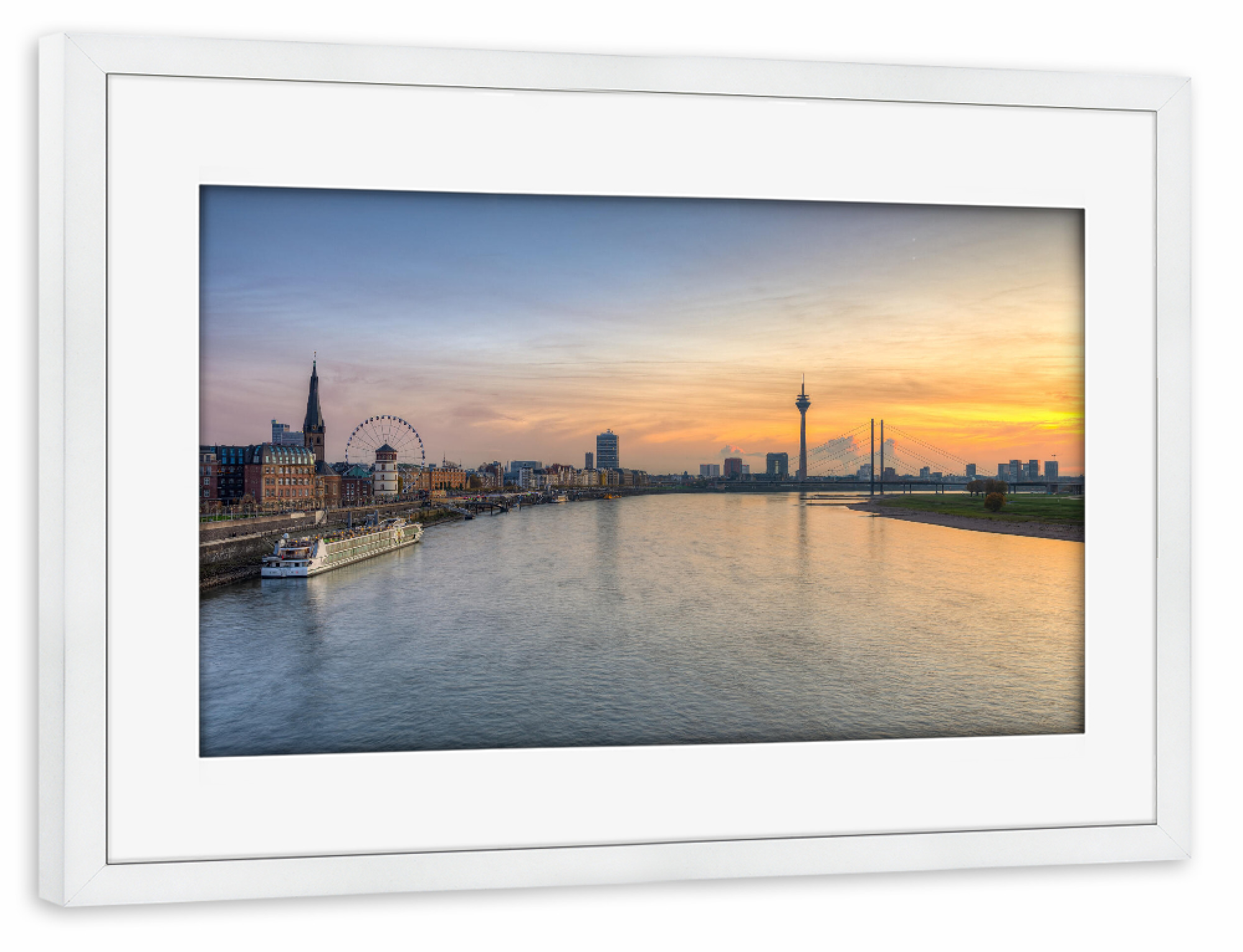 Poster mit Rahmen weiß "Die Skyline von Düsseldorf" artboxONE - Städte,Reise,Städte / Düsseldorf