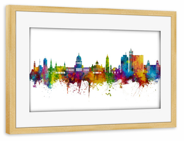 Poster mit Rahmen kiefer "Havana Cuba Skyline" artboxONE - Städte - Havana,Cuba,Skyline,Cityscape,Stadtbild,Watercolor,City,Stadt,Colorful,Bunt