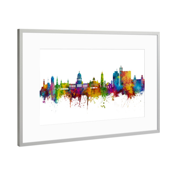 Poster mit Rahmen Silber "Havana Cuba Skyline" artboxONE - Städte - Havana,Cuba,Skyline,Cityscape,Stadtbild,Watercolor,City,Stadt,Colorful,Bunt