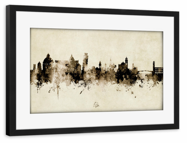 Poster mit Rahmen schwarz "Pisa Italy Skyline Sepia" artboxONE - Städte