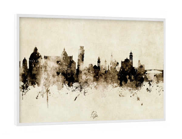 Poster mit weißem Rahmen "Pisa Italy Skyline Sepia" artboxONE - Städte