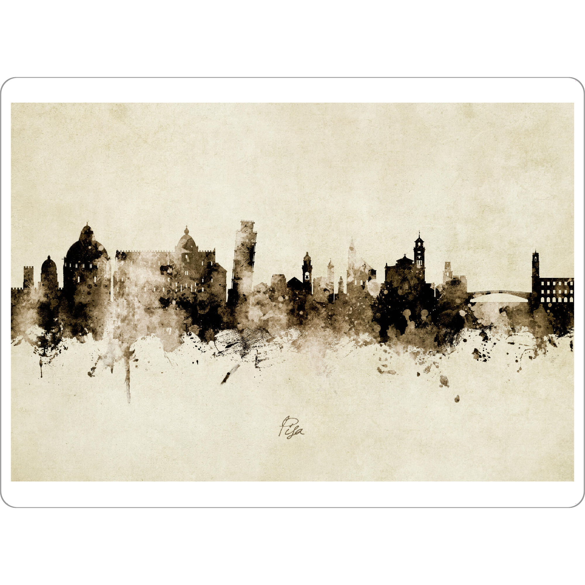 Tischset "Pisa Italy Skyline Sepia" artboxONE - Städte - Pisa,Italy,Skyline,Cityscape,Italien,City,Stadt,Beige,Stadtbild,Watercolor,Painting